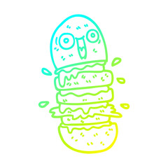 cold gradient line drawing cartoon burger