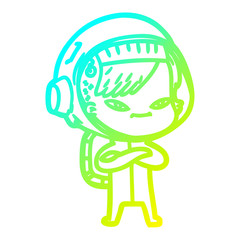 cold gradient line drawing cartoon astronaut woman