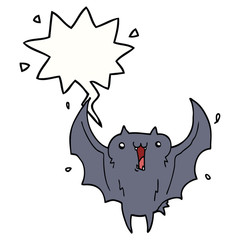cartoon happy vampire bat and speech bubble