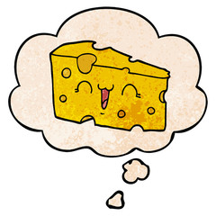 cartoon cheese and thought bubble in grunge texture pattern style