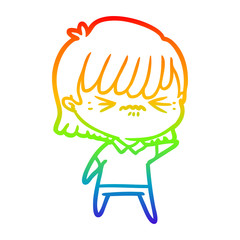 rainbow gradient line drawing annoyed cartoon girl