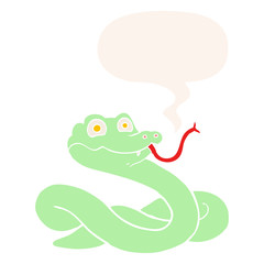 cartoon snake and speech bubble in retro style