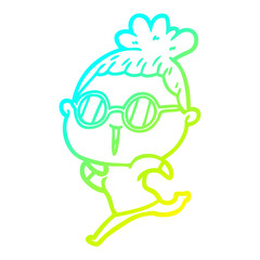 cold gradient line drawing cartoon woman wearing spectacles