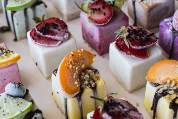 Vegan raw desserts, cakes and candies. Love for a healthy vegan food concept