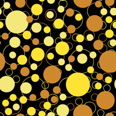Seamless pattern. Golden circle geometry in modern style on a black background. Abstract geometric pattern. Simple vector illustration. Vector line design for packaging, fabric, beech and other.
