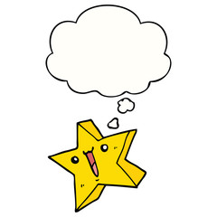 cartoon happy star and thought bubble