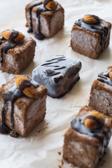 Vegan raw desserts, cakes and candies. Love for a healthy vegan food concept