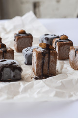 Vegan raw desserts, cakes and candies. Love for a healthy vegan food concept