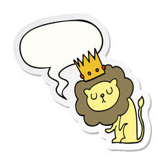 cartoon lion and crown and speech bubble sticker