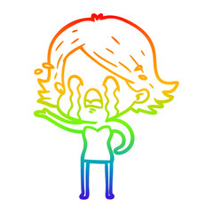 rainbow gradient line drawing cartoon woman crying