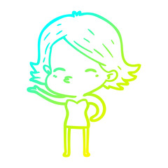 cold gradient line drawing cartoon woman