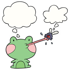 cartoon frog catching fly and thought bubble