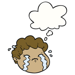 cartoon crying boy and thought bubble