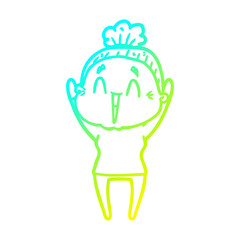 cold gradient line drawing cartoon happy old lady