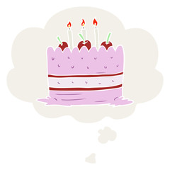 cartoon cake and thought bubble in retro style