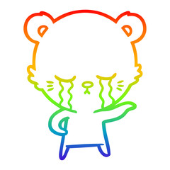 rainbow gradient line drawing crying cartoon polarbear