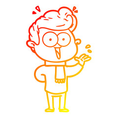warm gradient line drawing cartoon excited man