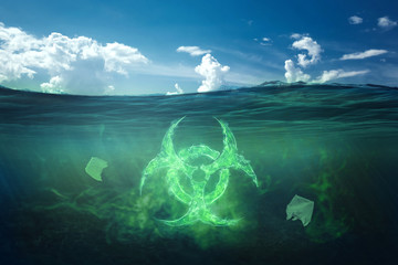 Ocean pollution by toxic waste. Biological waste. The concept of chemical waste, pollution of nature, toxins - obrazy, fototapety, plakaty