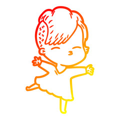warm gradient line drawing cartoon squinting girl