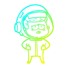 cold gradient line drawing cartoon tired astronaut