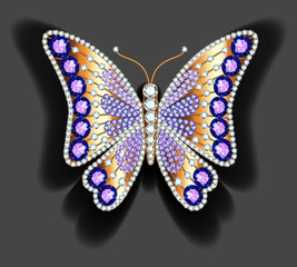 Jewelry gold butterfly in gems. Beautiful decoration.