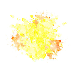 Watercolor spot of pale yellow color with splashes.