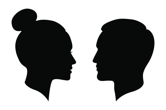 Man and woman silhouettes. Male and female profiles isolated on white background. People symbols. Vector illustration