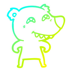 cold gradient line drawing cartoon bear showing teeth