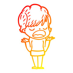 warm gradient line drawing cartoon woman talking