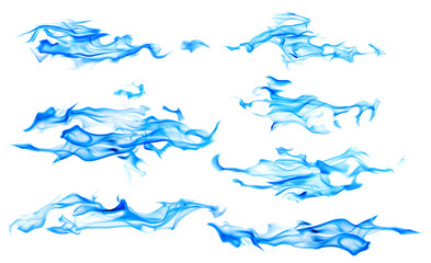seven blue long fire stripes on white