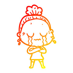 warm gradient line drawing cartoon crying old lady