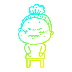 cold gradient line drawing cartoon annoyed old lady