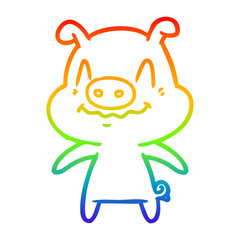 rainbow gradient line drawing nervous cartoon pig