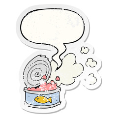 cartoon smelly can of fish and speech bubble distressed sticker