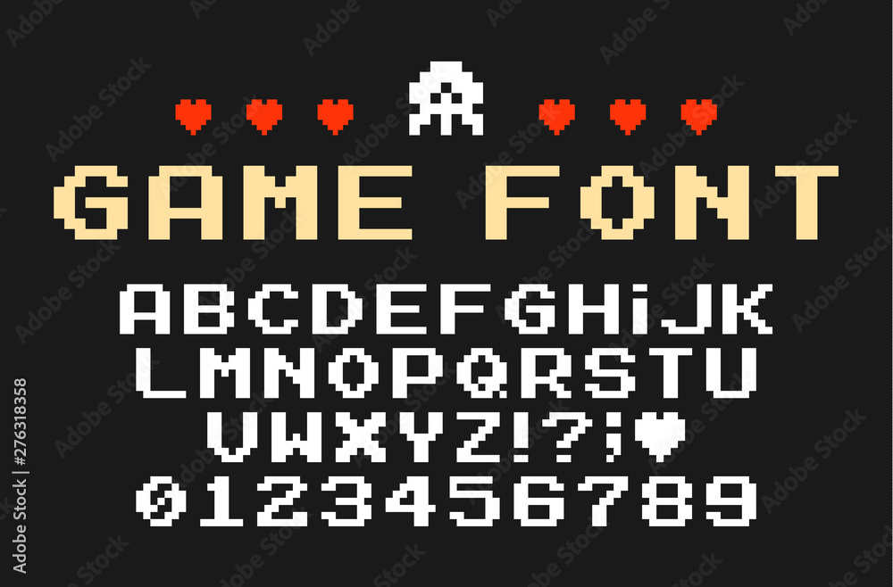 Fototapete set of vector letters in retro style. game design. font of old games. 8 bit letters and numbers vect