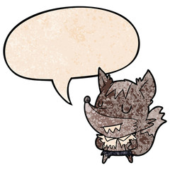 cartoon halloween werewolf and speech bubble in retro texture style