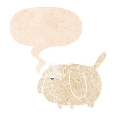 funny cartoon dog and speech bubble in retro textured style