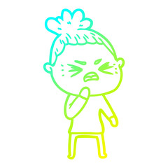 cold gradient line drawing cartoon angry woman
