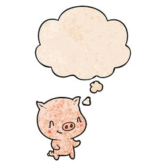 cartoon pig and thought bubble in grunge texture pattern style