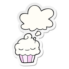 cartoon cupcake and thought bubble as a printed sticker