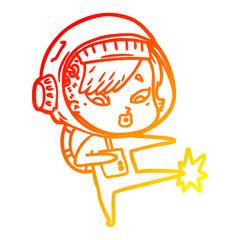 warm gradient line drawing cartoon astronaut woman
