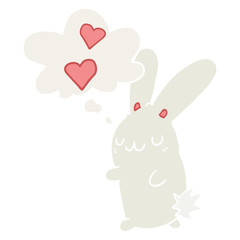 cartoon rabbit in love and thought bubble in retro style