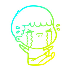 cold gradient line drawing cartoon man crying