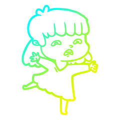 cold gradient line drawing cartoon worried woman