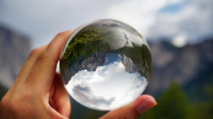 Yosemite valley through a lensball