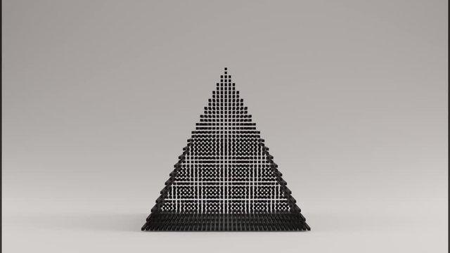 Rotating Black Pyramid Made out of Lots of Smaller Cubes with a Visual Aliasing Stroboscopic Effect 3d illustration 3d render 3d animation