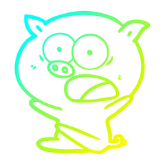 cold gradient line drawing shocked cartoon pig sitting down