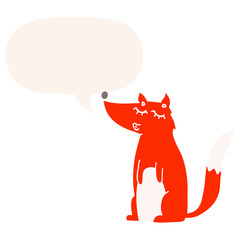 cartoon wolf and speech bubble in retro style