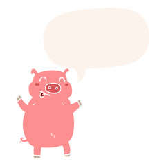 cartoon pig and speech bubble in retro style