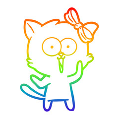 rainbow gradient line drawing cartoon cat